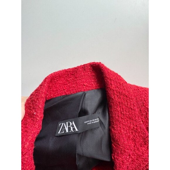 ZARA Red Boucle Tweed Double Breasted Kate Middleton Blazer Suit Jacket, Size XS - Picture 12 of 16